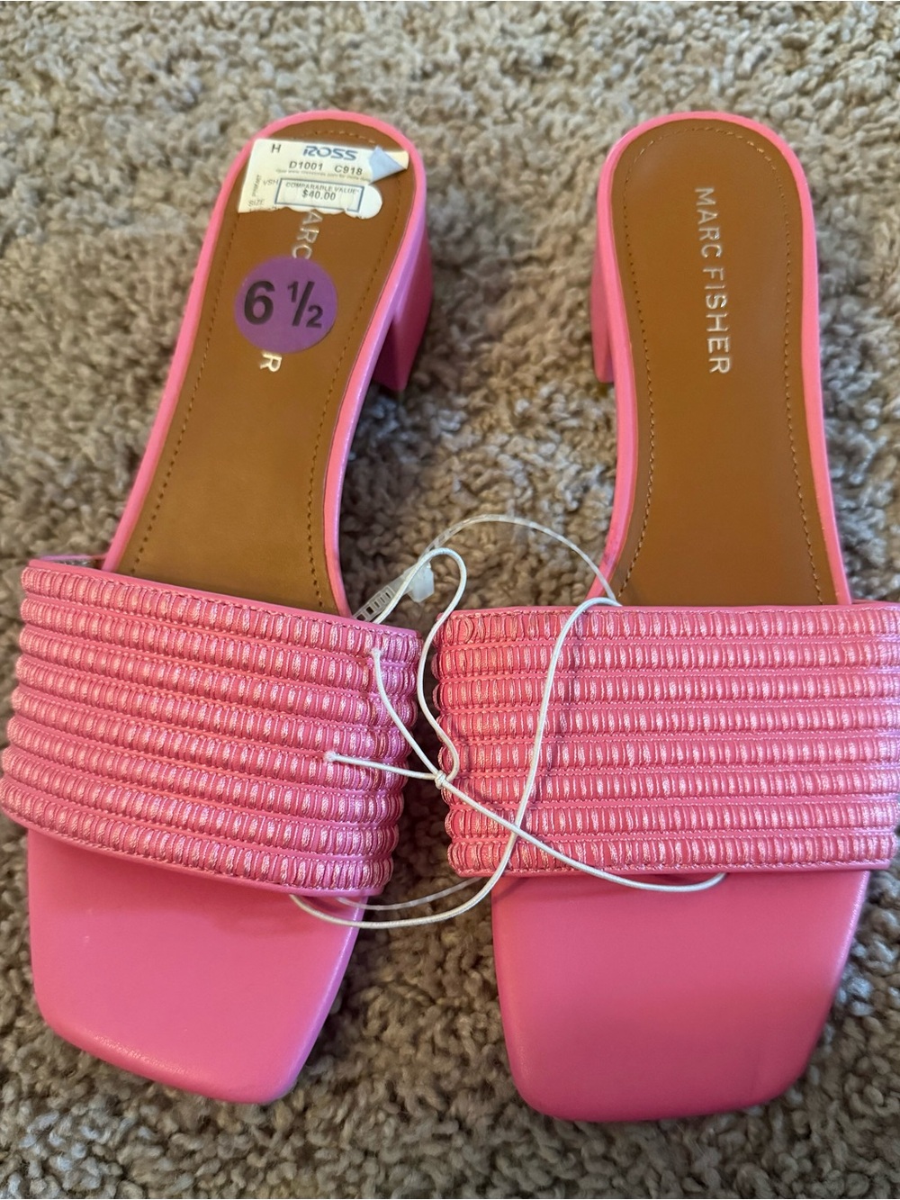 Pink Ribbed Strap Slide Mules